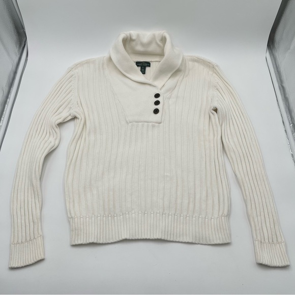 Lauren Ralph Lauren WhiteCotton Ribbed Button-Neck Sweater Womens XL Preppy - Picture 3 of 12